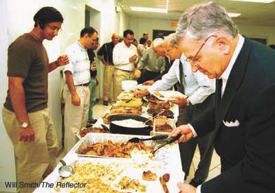 Food was prepared by the Islamic Center for all who attended Fridays meeting. Dining was part of the cultural interaction and friendship bonds that were made.