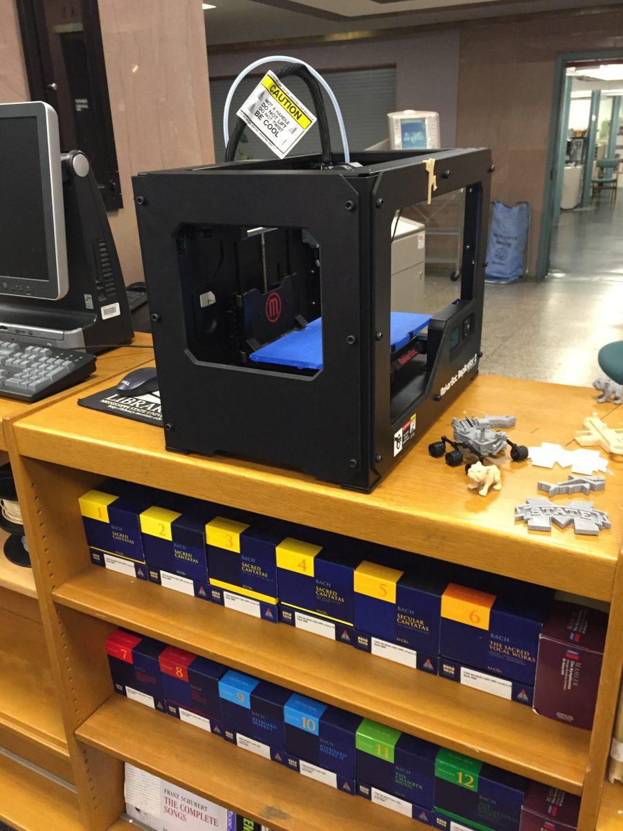 One of several of MSU’s 3D printers (pictured) is located in Mitchell Memorial Library. 