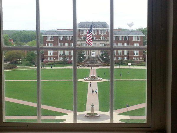 The Mississippi state flag has been removed from multiple places on campus. Here the American flag flies proudly on the Drill Field over students. 