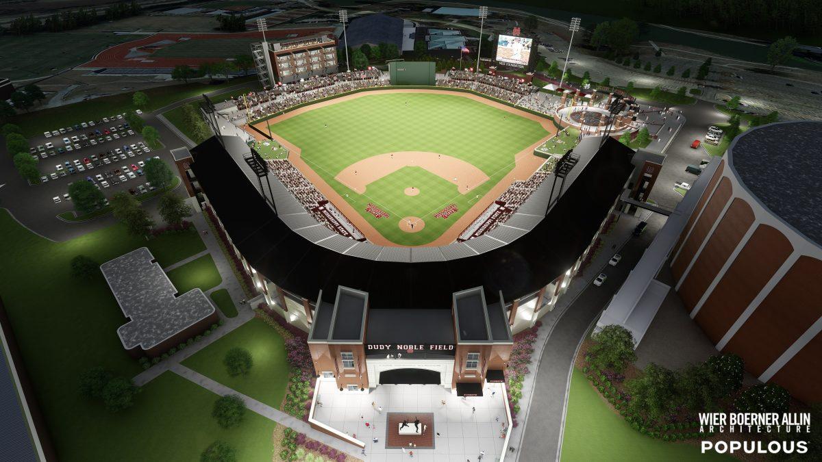 A graphic rendering, made by Wier Boerner Allin Architecture, of what the new Dudy Noble Field will look like once it is completed for the 2019 baseball season. Find more on Hailstate.com.