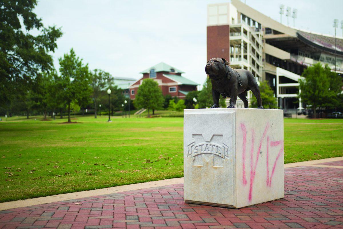 Mississippi State Universitys bully statue, a treasured on-campus staple, was vandalized with red spray paint either late Friday night or early Saturday morning, according to the MSU Police Department.
