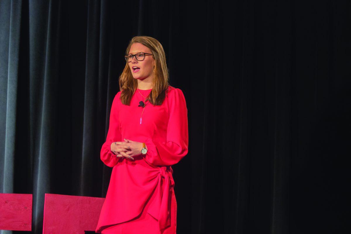 Madison Grant, CEO of Jitterbeans, speaks during MSUs first TEDx conference.