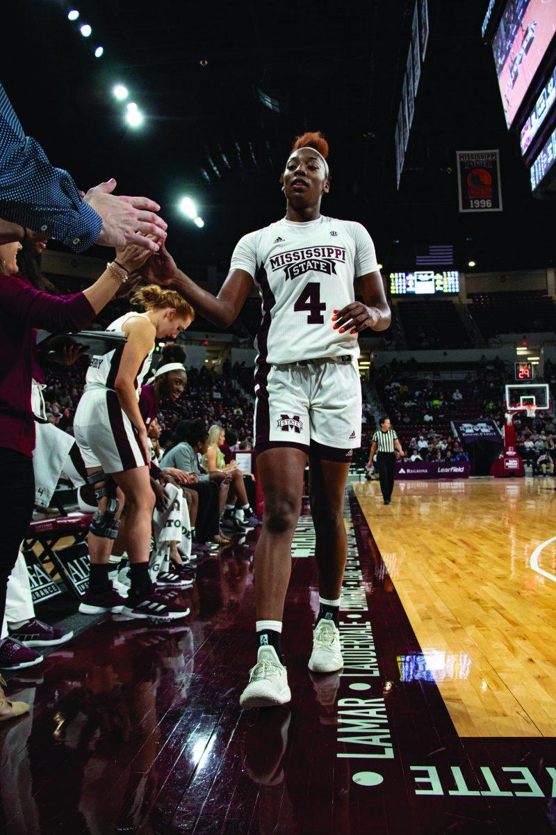 Jessika Carter goes to sit on the bench. Carter had two blocks and a steal for MSU against USM.