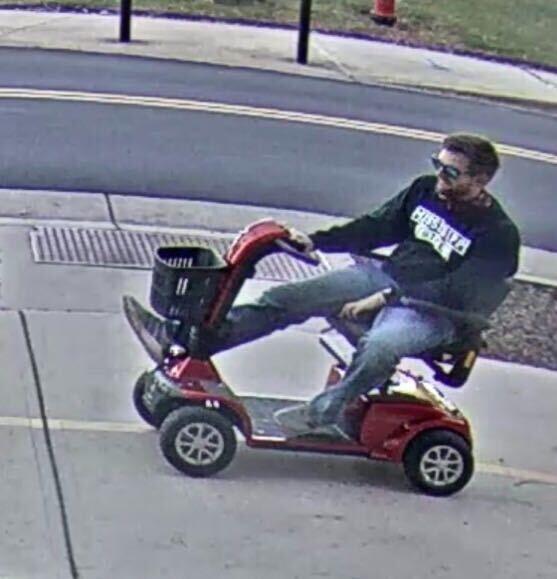 The pictured student is responsible for the theft of the scooter and was caught on MSU PD cameras exiting the stadium. Another student was later found driving the scooter and given a DUI.