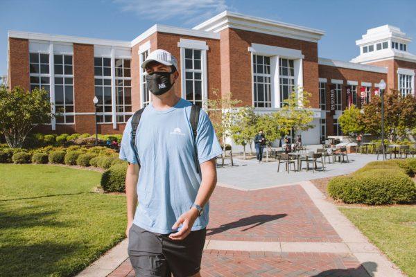 Caleb Bailey walks on campus in August with a mask to follow COVID-19 guidelines. MSU and the community have dealt with unforeseen circumstances this semester in the midst of the pandemic.