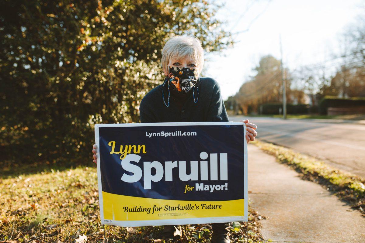 tarkville%26%238217%3Bs+Democratic+Mayor+Lynn+Spruill+poses+with+one+of+her+campaign+signs+in+the+city+ahead+of+the+municipal+election.+Spruill+is+running+unopposed+for+her+second+term.