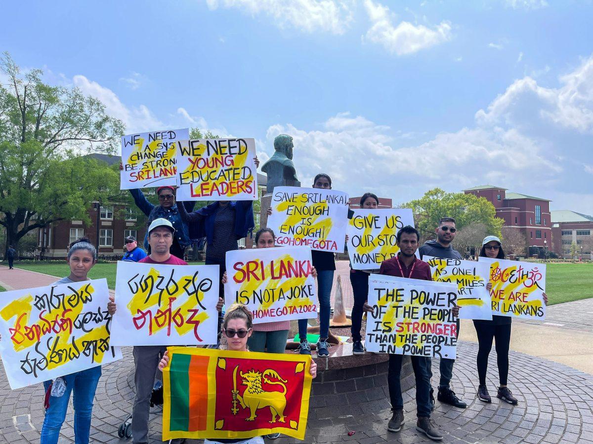 The Sri Lankan Association gathered to protest in the center of the Drill Field. 
