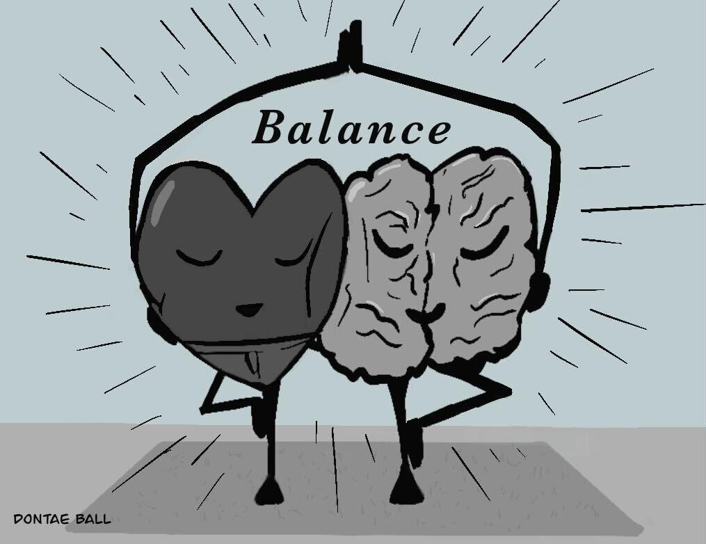the heart and the brain doing yoga representing balance life.