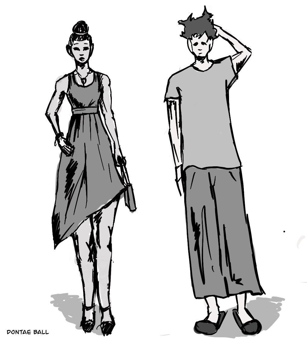 A graphic showing two people, one showing examples of good fashion and the other showing bad fashion. 