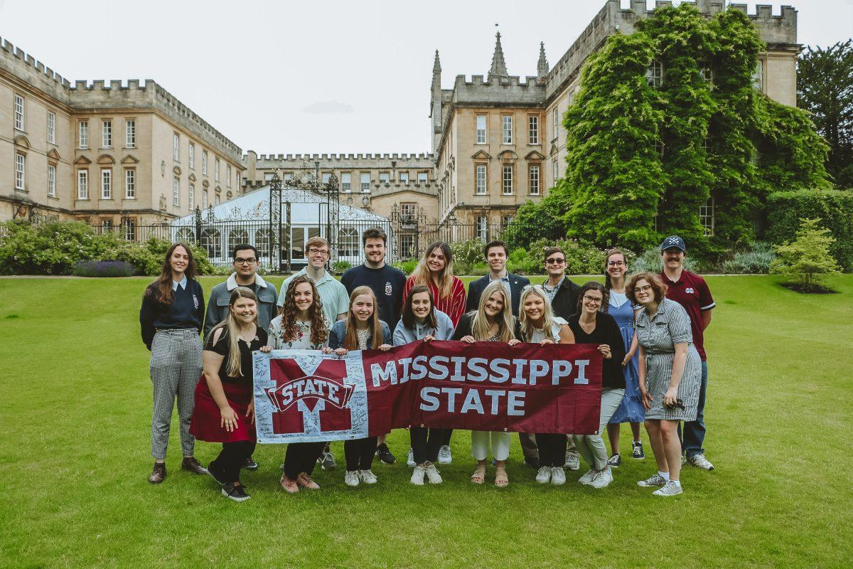 The group of students who attended the study abroad program in Oxford, England, posed for a photo while representing Mississippi State University internationally.
