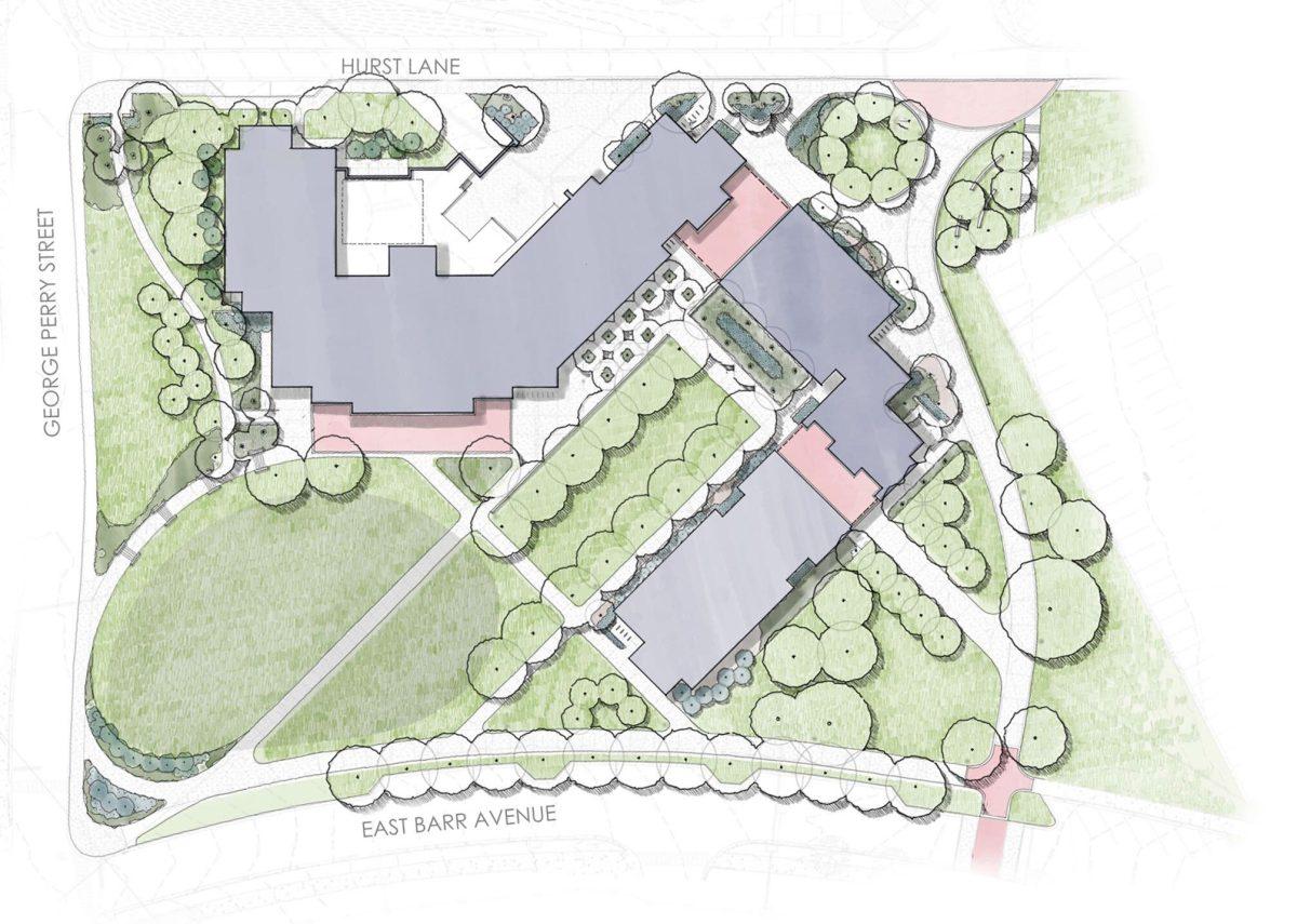The new residence hall will occupy the green space between Old Main and Ruby Hall, which was previously occupied by Suttle Hall.
