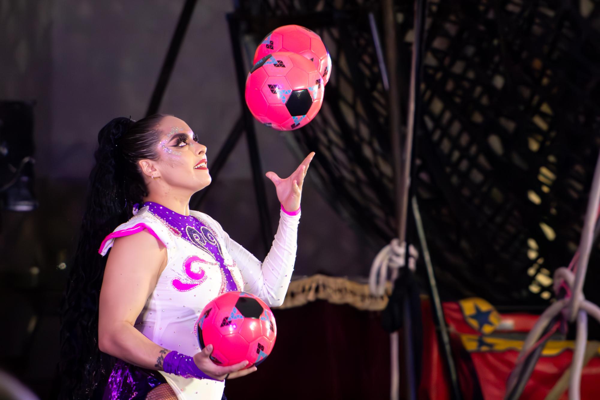 Members of the Rosales family juggled various items at the circus.