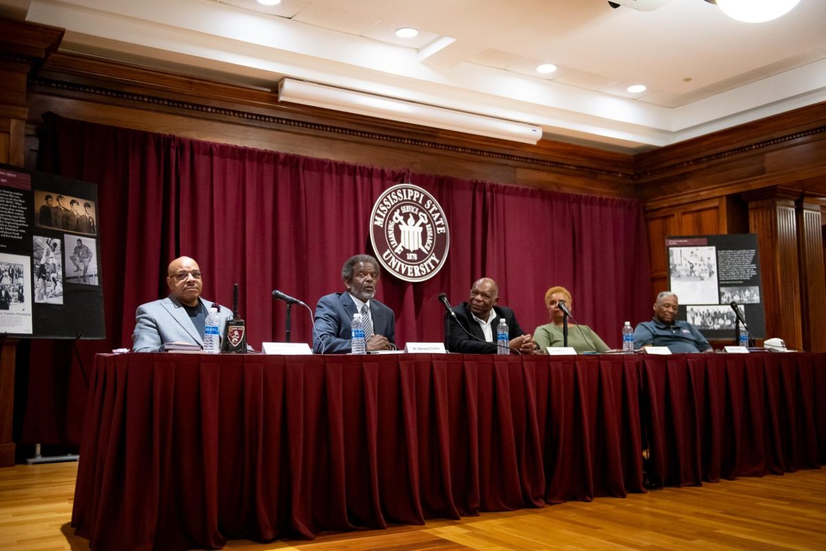 Left to Right: Robert Barnes, Harvest Collier, Doug Milton, Linda Milton and Vernon White, some of MSU’s first Black alumni. They spoke of their experiences on MSU’s campus after integration.