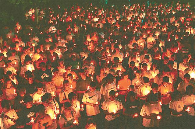 Students gather for a September 11th prayer vigil.