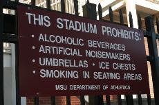 The sign outside of Davis Wade Stadium serves as a warning to fans who desire to use their cowbells during football games.