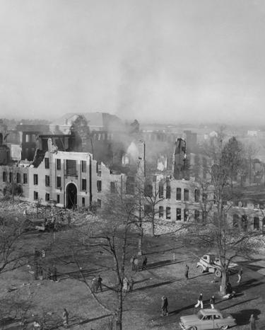 Before being devastated by a fire on Jan. 23, 1959, Old Main Dormitory housed 1,500 students at one time. The Colvard Student Union and McCool Hall now rests in Old Mains place.