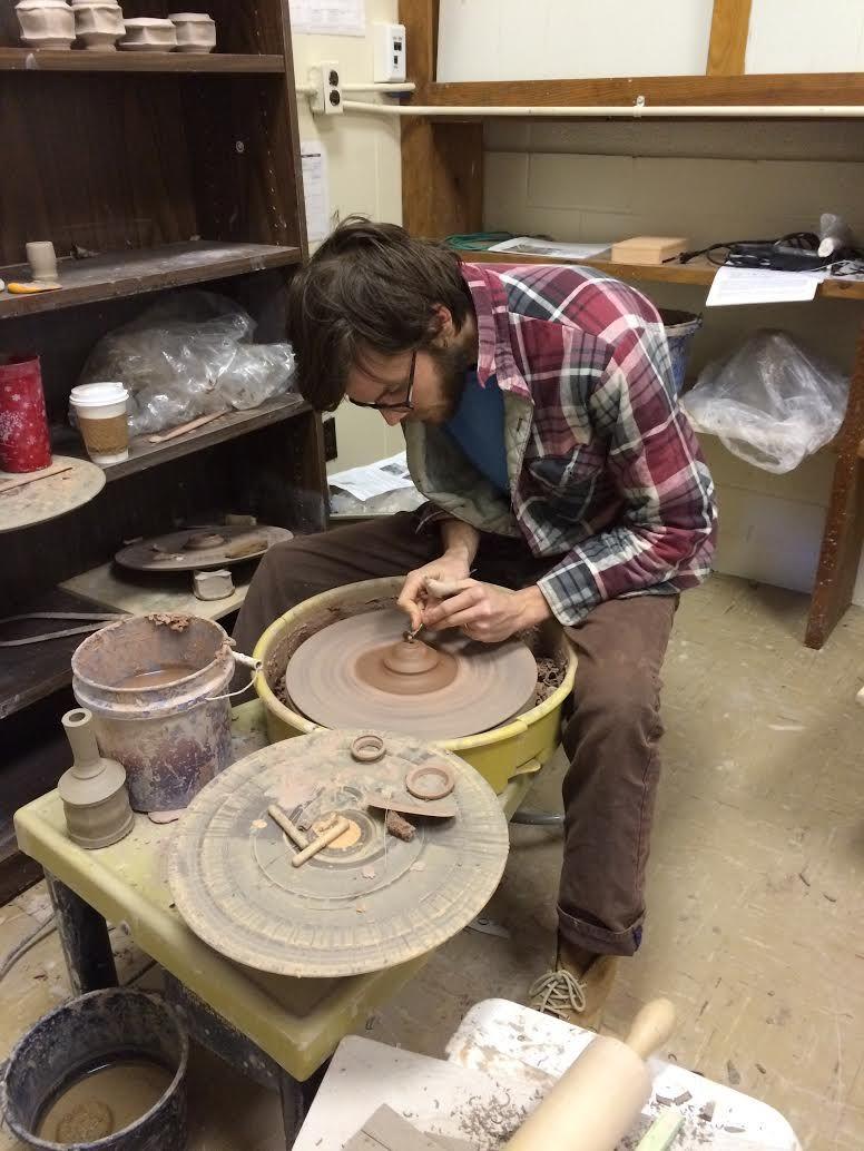 Michael Wilkerson works to create art sculptures for his senior thesis exhibit.
 
