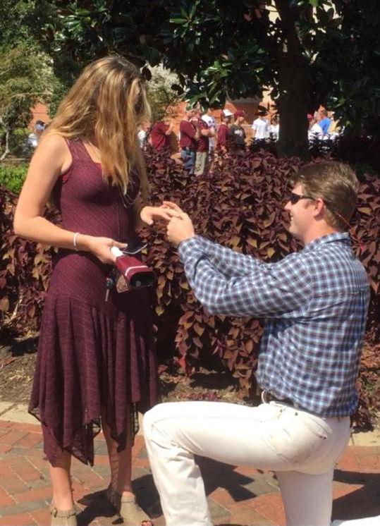 Starting+quarterback+of+Huntington+College+in+Alabama%2C+Luke+Bailey%2C+proposes+to+Mississippi+State+University+Junior+Biological+Sciences+major+Gabriella+Broussard+before+Saturdays+home+football+game+against+Northwestern+State+University.