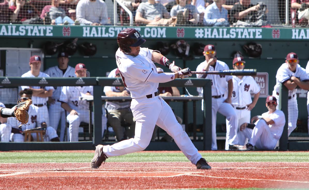 Freshman+catcher+Elih+Marrero+follows+through+with+his+swing+after+making+contact+with+the+ball+during+Mississippi+State%26%238217%3Bs+recent+home+series+against+rival+Ole+Miss.