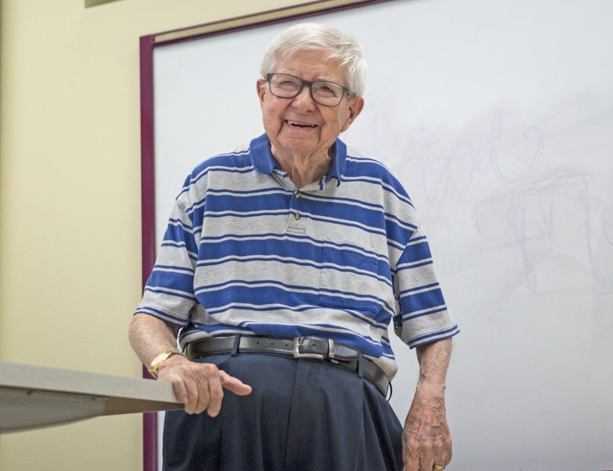 Dr. Robert Wolverton teaches a Latin class Monday at McCain Hall. Wolverton, 92, has spent over 65 years as an educator.