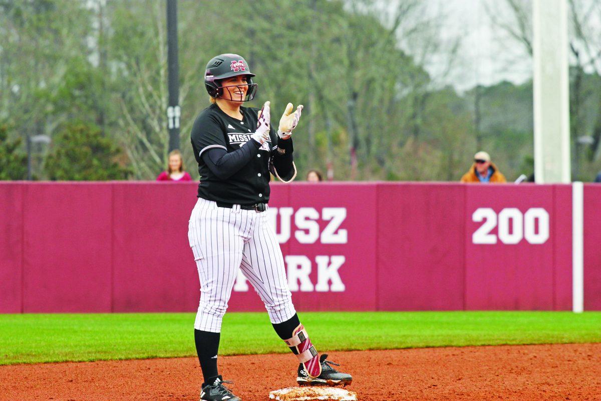 MSU went 4-0 over the weekend to open up the 2018 season. Morgan Bell, a senior from Braselton, Georgia, stands on second base after hitting a double. 