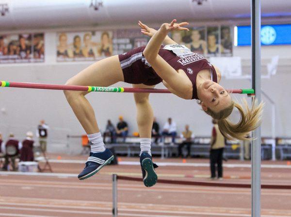 Logan Boss won gold in the high jump at the SEC Indoor Championships. 