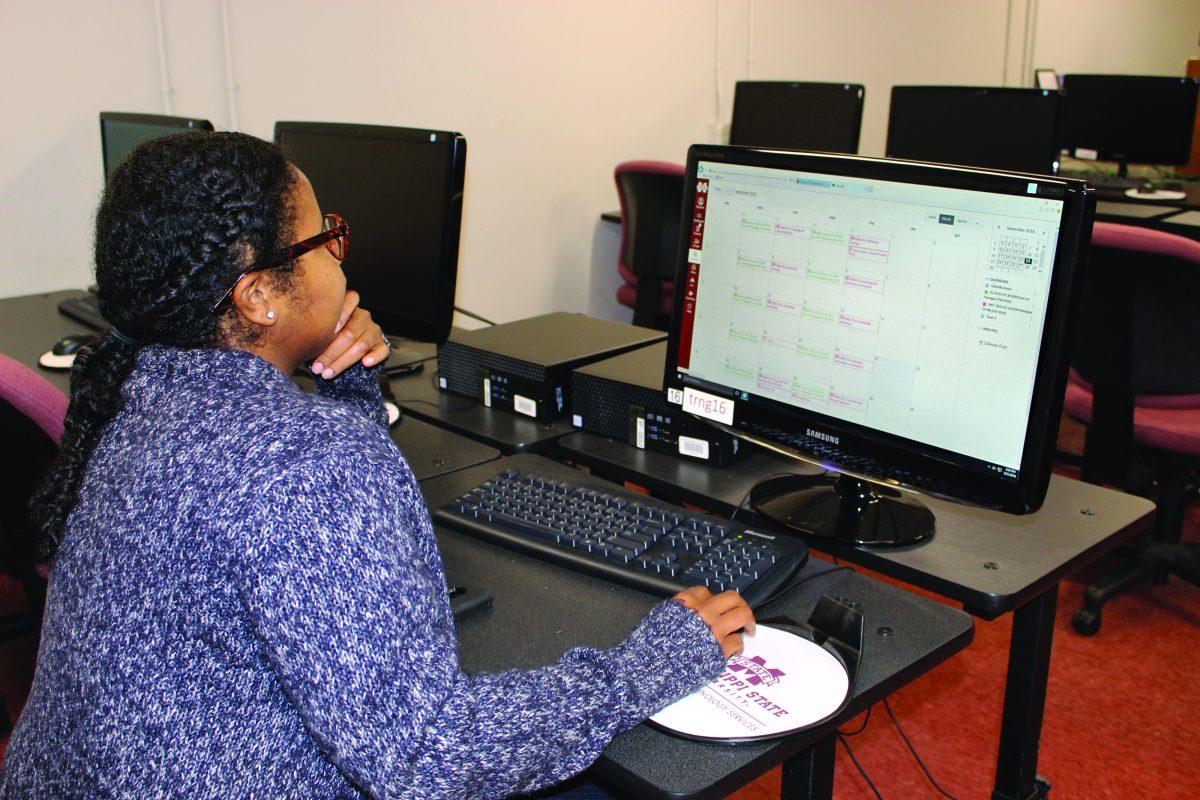 Graduate Assistant Gabby Steele navigates Canvas, an online learning management system, which Mississippi State will pilot for use in 2019.&#160;