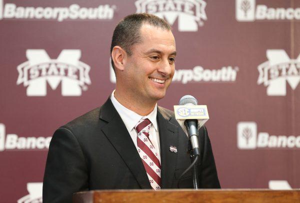 Tom Anagnost at a press conference in December 2016, when he was announced as MSU's head coach of soccer.
