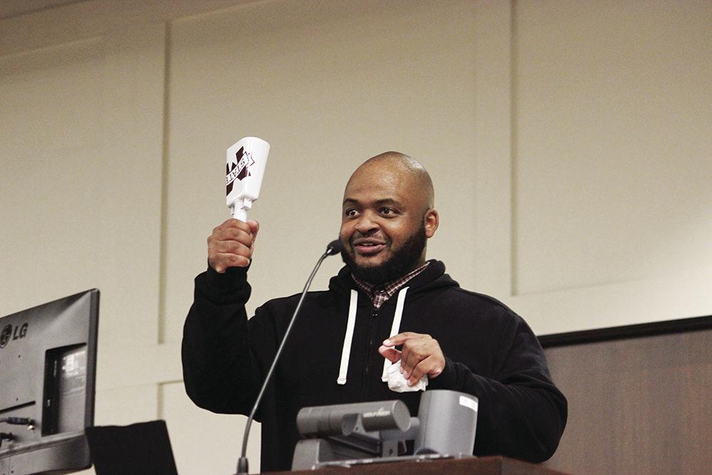 In honor of Black History Month, author Kiese Laymon spoke to students and faculty on Wednesday in the Turner A. Wingo Auditorium in Old Main Academic Center. African American Studies sponsored the event where Laymon spoke on his life and work.