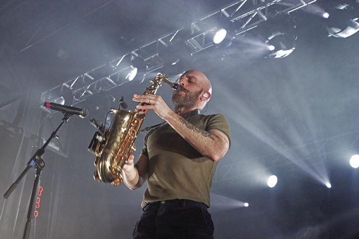 Lead singer Sam Harris of X Ambassadors plays his saxophone while performing on Feb. 22 at the Mississippi Horse Park. MSU’s Music Maker Productions hosted the concert for students and community members. X Ambassadors are commonly known for their double-platinum single “Unsteady.”
