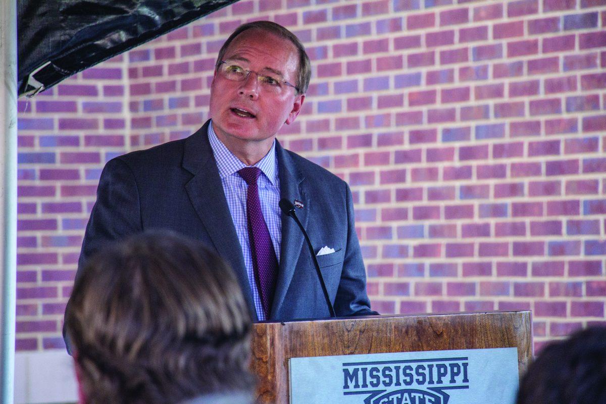 Mississippi+State+University+President+Mark+Keenum+speaks+at+the+new+Animal+and+Dairy+Sciences+Building+ribbon+cutting+on+Monday.