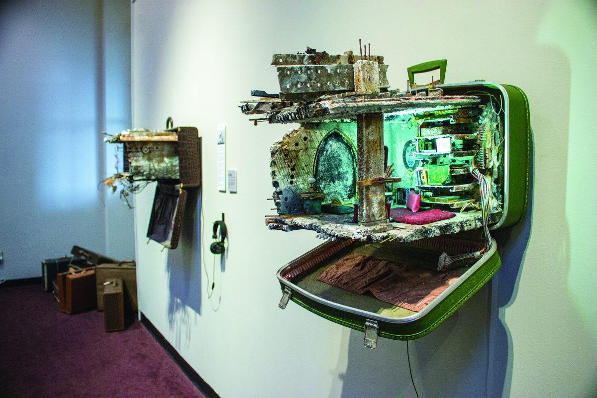 Refugee Baggage, co-created by Mohamad Hafez and Ahmed Badr, is on display in the Cullis Wade Depot Art Gallery.