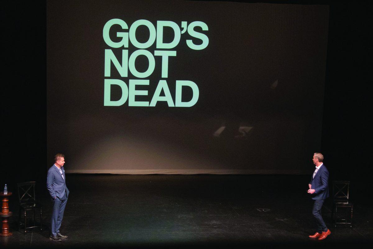 Rice Broocks and Michael Guillen presented evidence based off of the book ‘God’s Not Dead’ in Bettersworth Auditorium Monday.