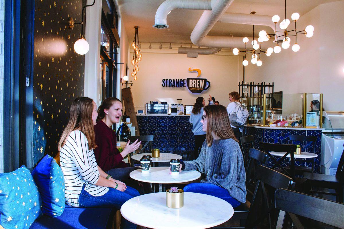 Mississippi State University engineering students Kamryn Clymer, Ashleigh Dunaway and Abby Praytor, start off the spring semester with coffee at the new Strange Brew location in Starkville’s Midtown.