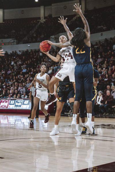 Jordan Danberry jumps up to attempt a shot. Danberry will play her final home game Thursday.