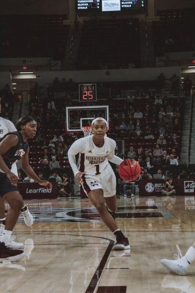 Myah Taylor drives the lane with the ball. Taylor had 16 points against Texas A&M. Her energy sparked the team’s energy to win 69-57.
