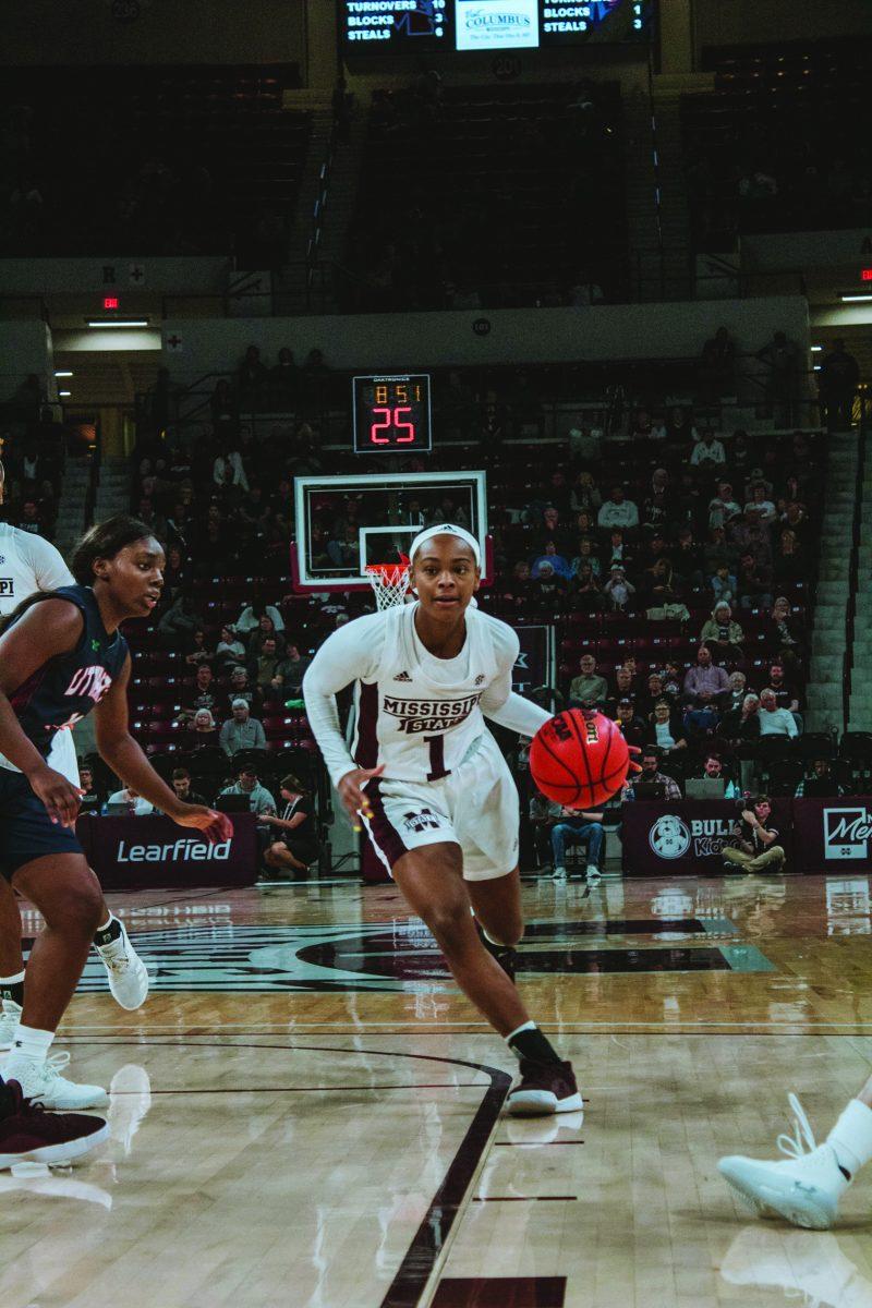 Myah Taylor drives the lane with the ball. Taylor had 16 points against Texas A&M. Her energy sparked the team’s energy to win 69-57.
