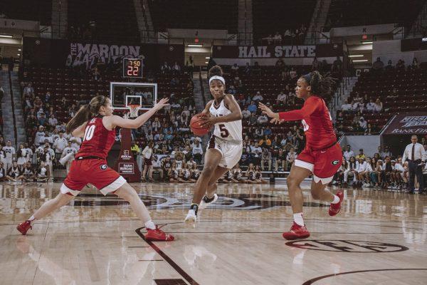 Rickea Jackson drives through the lane against Georgia. Jackson scored 24 points in the game. This season Jackson has scored 320 points.