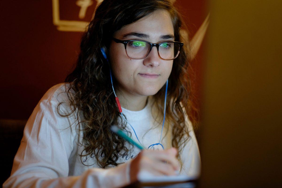 A student studies in the Colvard Student Union Starbucks on Mississippi State Universitys campus. 