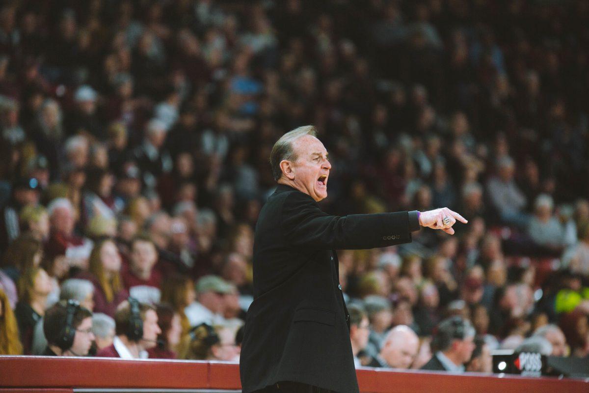 Vic Schaefer coaches from the sidelines during the Womens basketball game against Ole Miss winning 80-39.