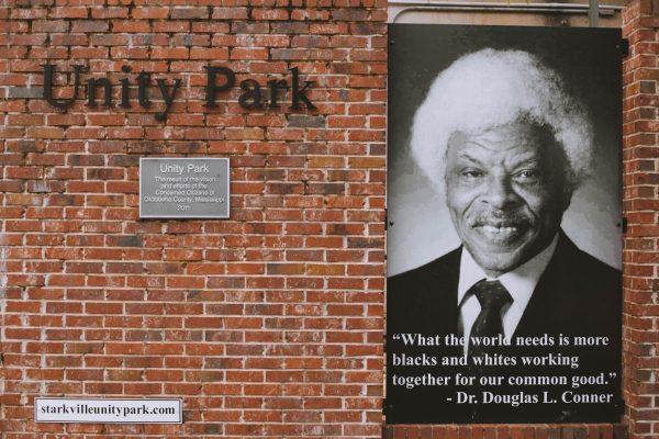 This photo of Douglas L. Conner is on display in Starkville’s Unity Park. The park was founded in 2011 by citizens of Oktibbeha County.