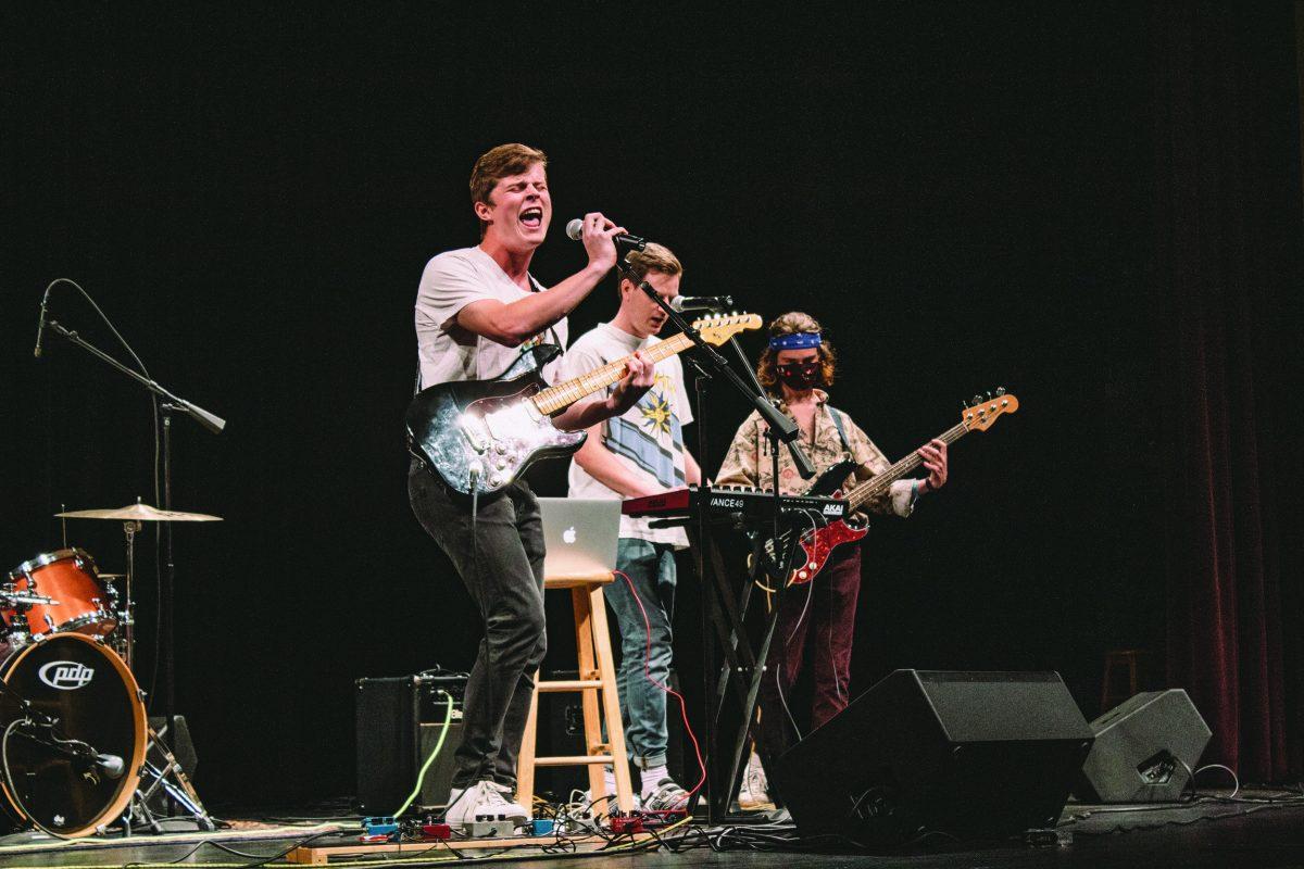 Beat House Live members Jay Warren, Daniel Powell and Gibbs Bedenbaugh play their winning set at Music Maker Productions Battle of the Bands, hosted September 25 in Lee Hall.