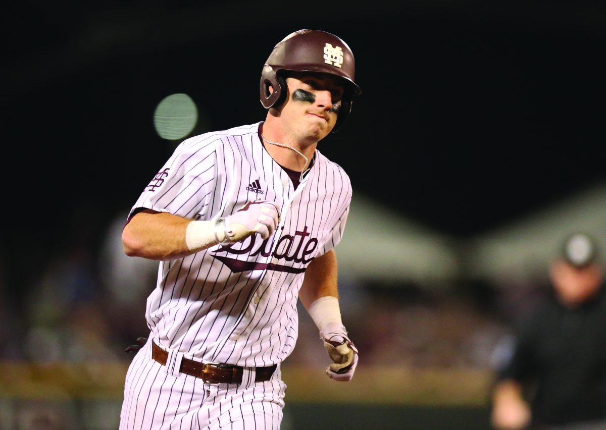 Brent Rooker plays in a baseball game during his time at Mississippi State Unviersity before being drafted by the Minnesota Twins.