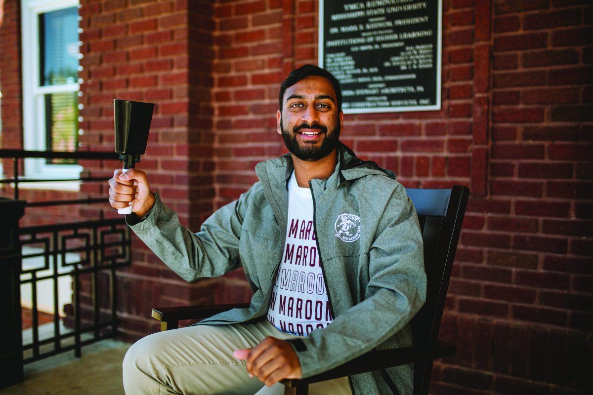 Chanu Cherukuri displays his love for Mississippi State University while clad in New Maroon Camp apparel. NMC is just one of the many campus organizations he is involved in.