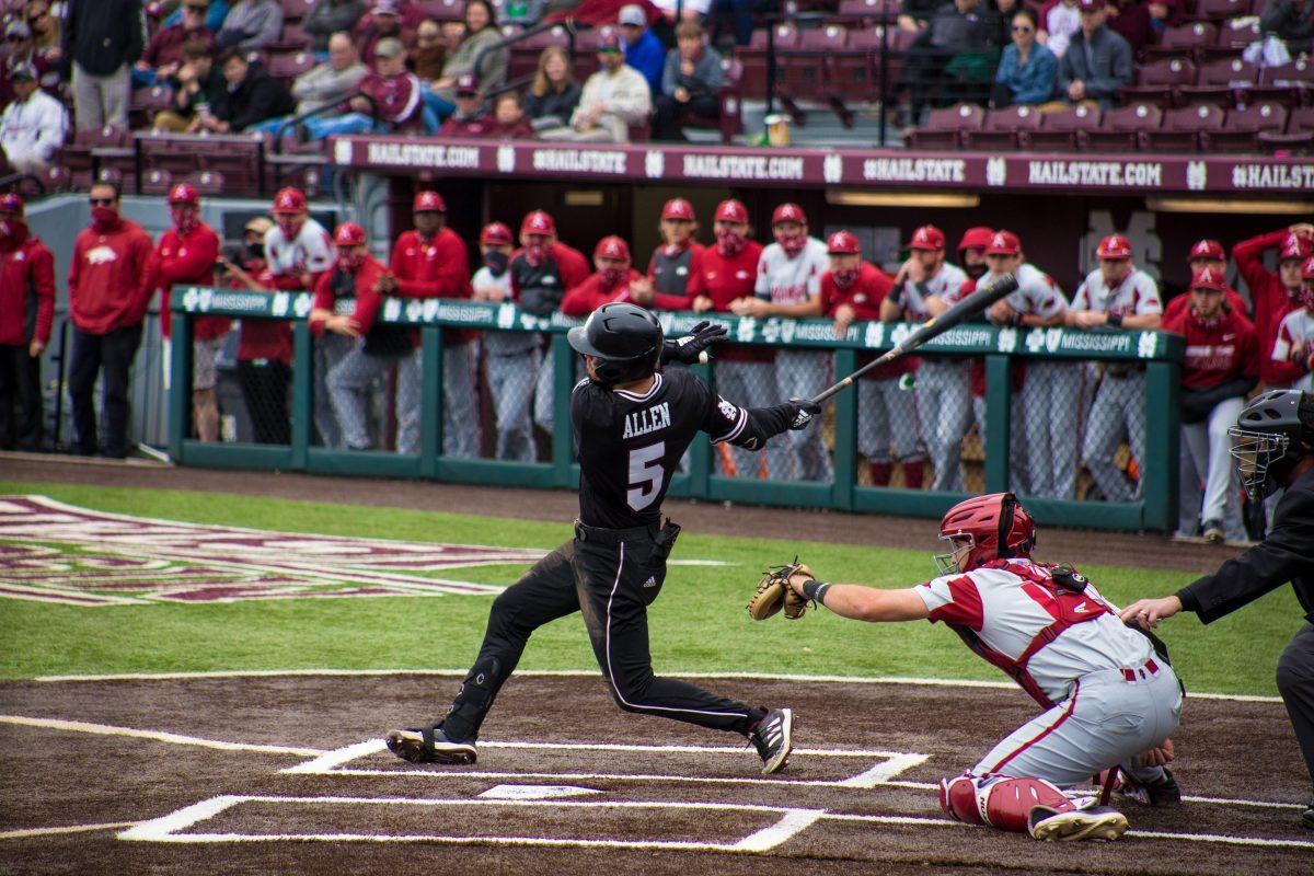 Senior outfielder Tanner Allen tees off on a solo home run in this past Sunday’s game.