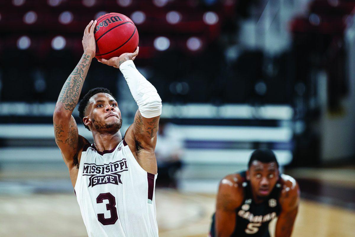 D.J. Stewart Jr. goes up for a shot during the game between MSU and South Carolina.