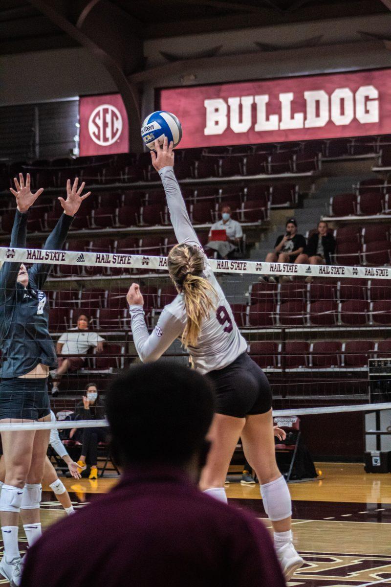 Outside hitter Callie Minshew plays in the spring 2021 game against Missouri.