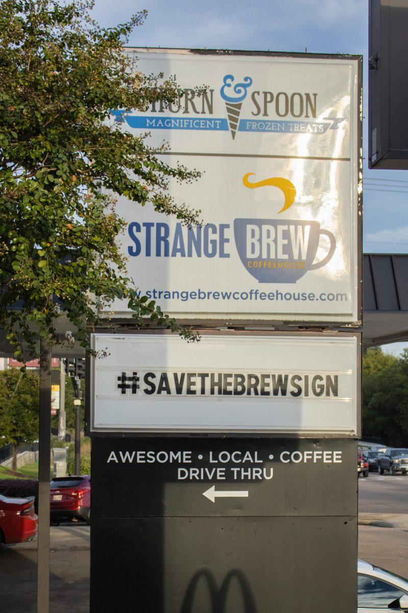 Strange Brews Highway 12 location sign often displays witty messages and sarcasm.