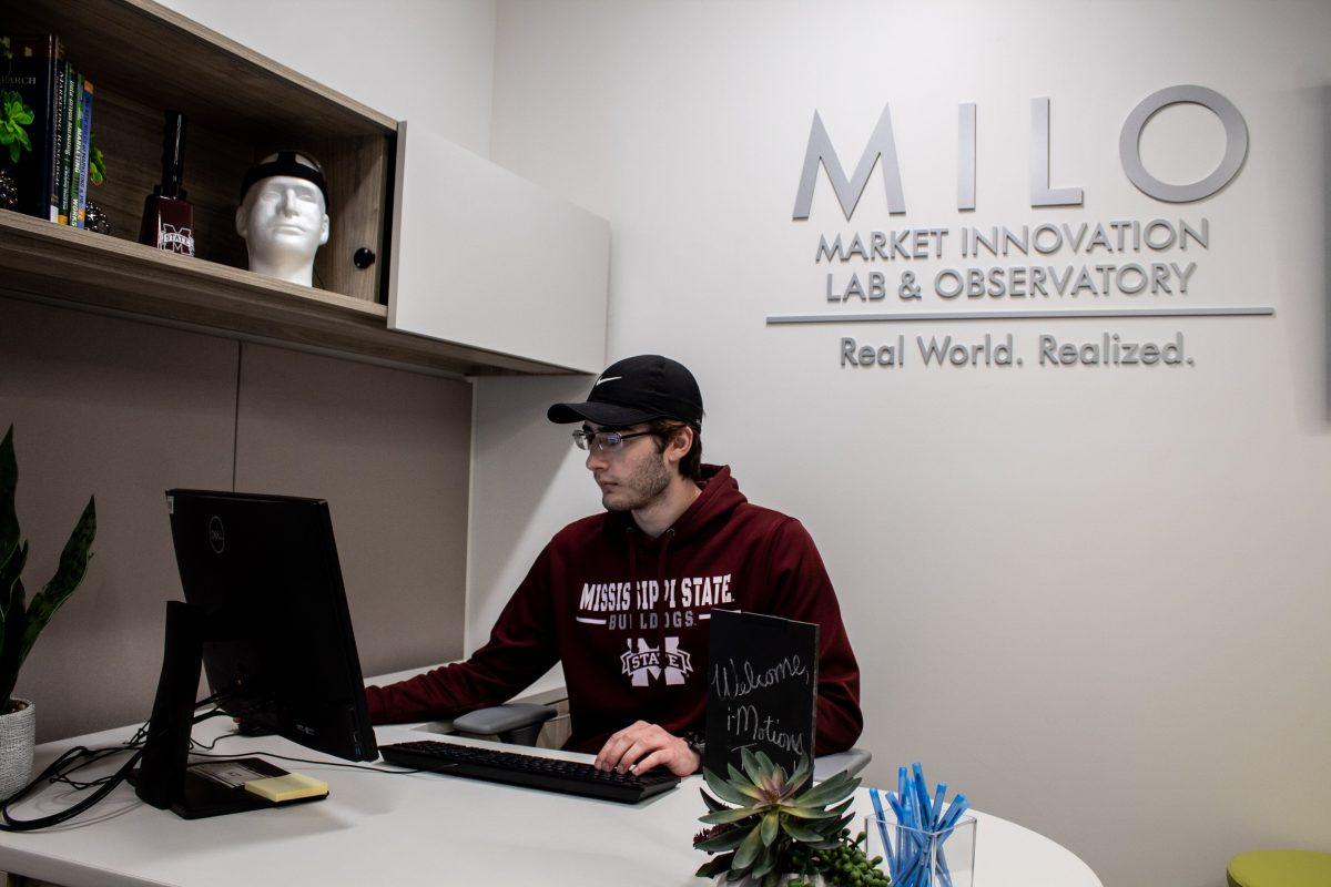 Blaise Bergiel works in the MILO Lab to help the MSU business program conduct research. 