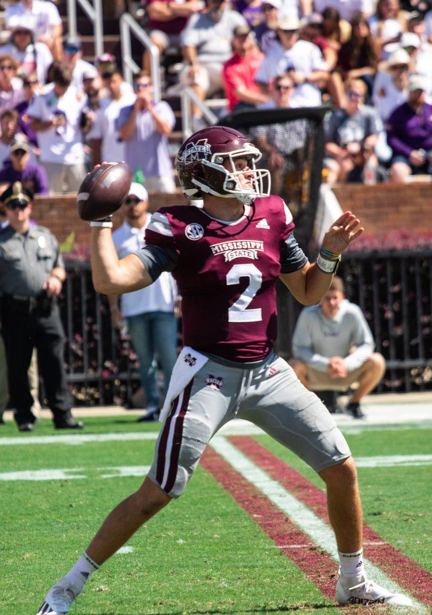 MSU starting quarterback Will Rogers slings the pigskin in action this past season. Rogers is returning for his junior year in 2022.